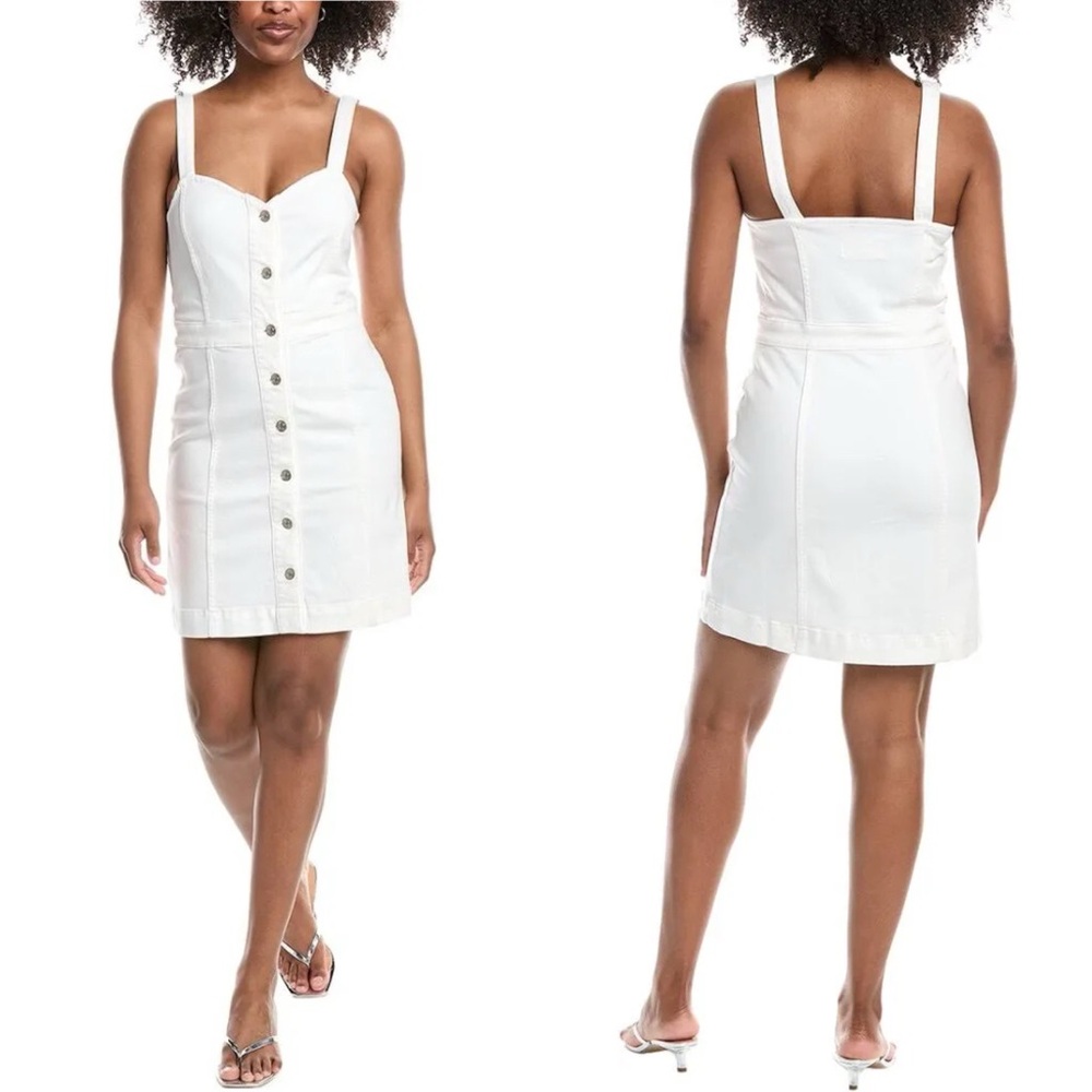 NWT 7 For All Mankind Denim Sleeveless Button-up Dress in White - M